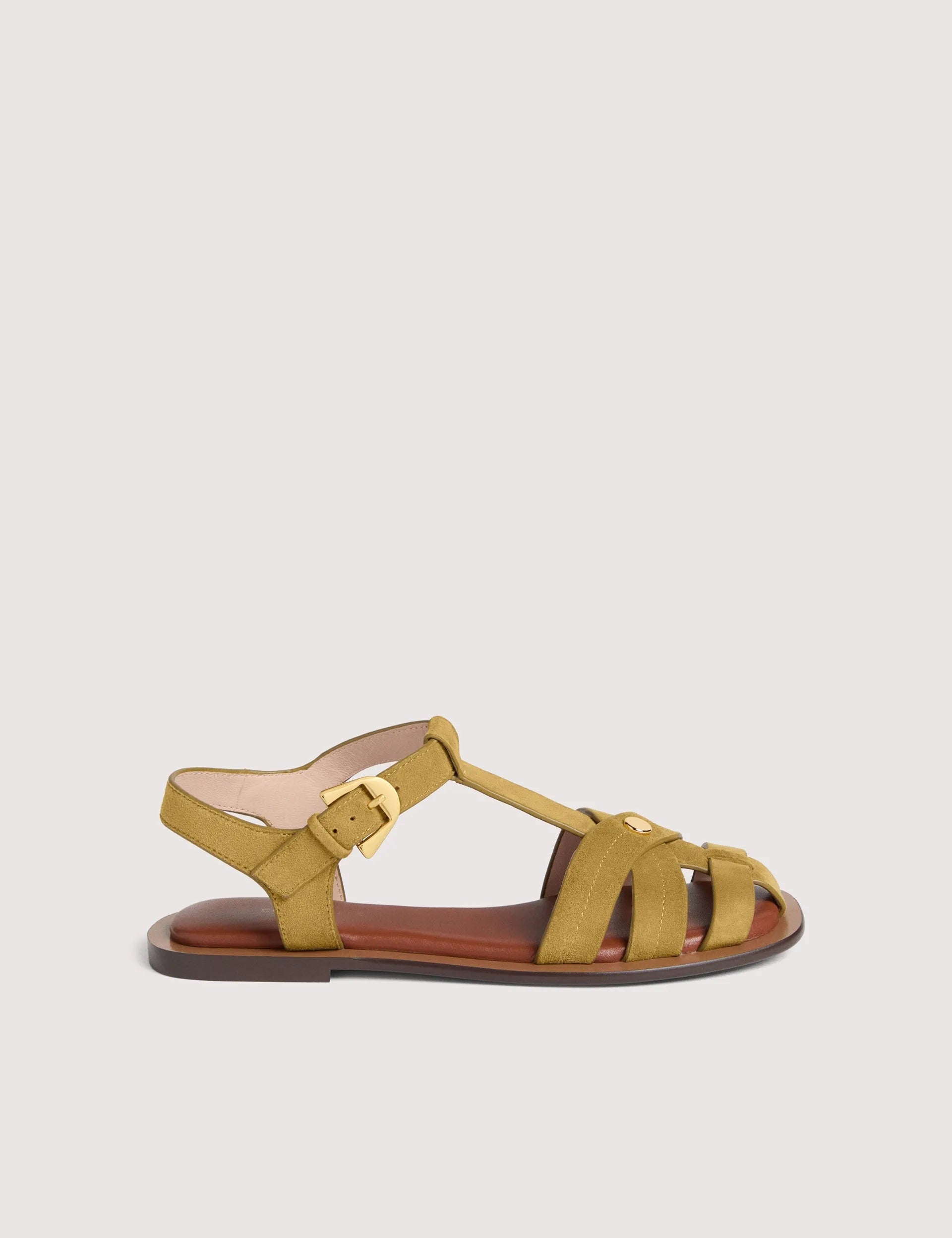 Coccinelle Sunup women's sandal featuring tan leather straps and a low heel, casual open-toe footwear accessory for women.