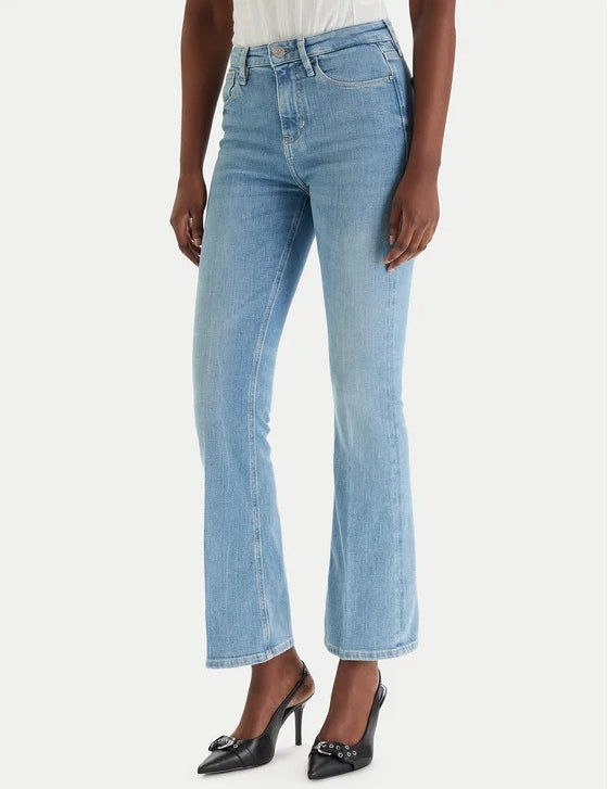 Guess women's sexy flare jeans, stylish denim with a flattering fit, shown in the image with a classic blue wash.