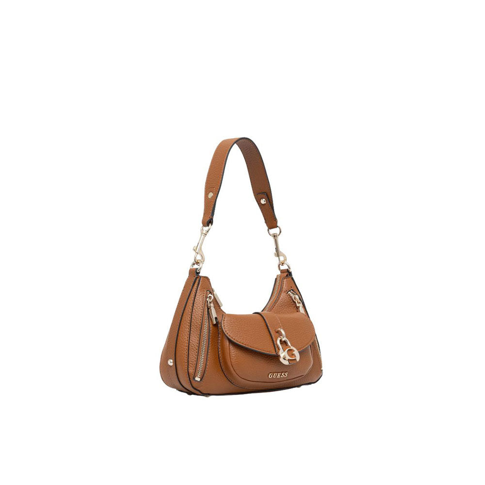 Guess Jessa shoulder bag for women, stylish black leather with gold-tone hardware, featuring a top handle and adjustable shoulder strap.