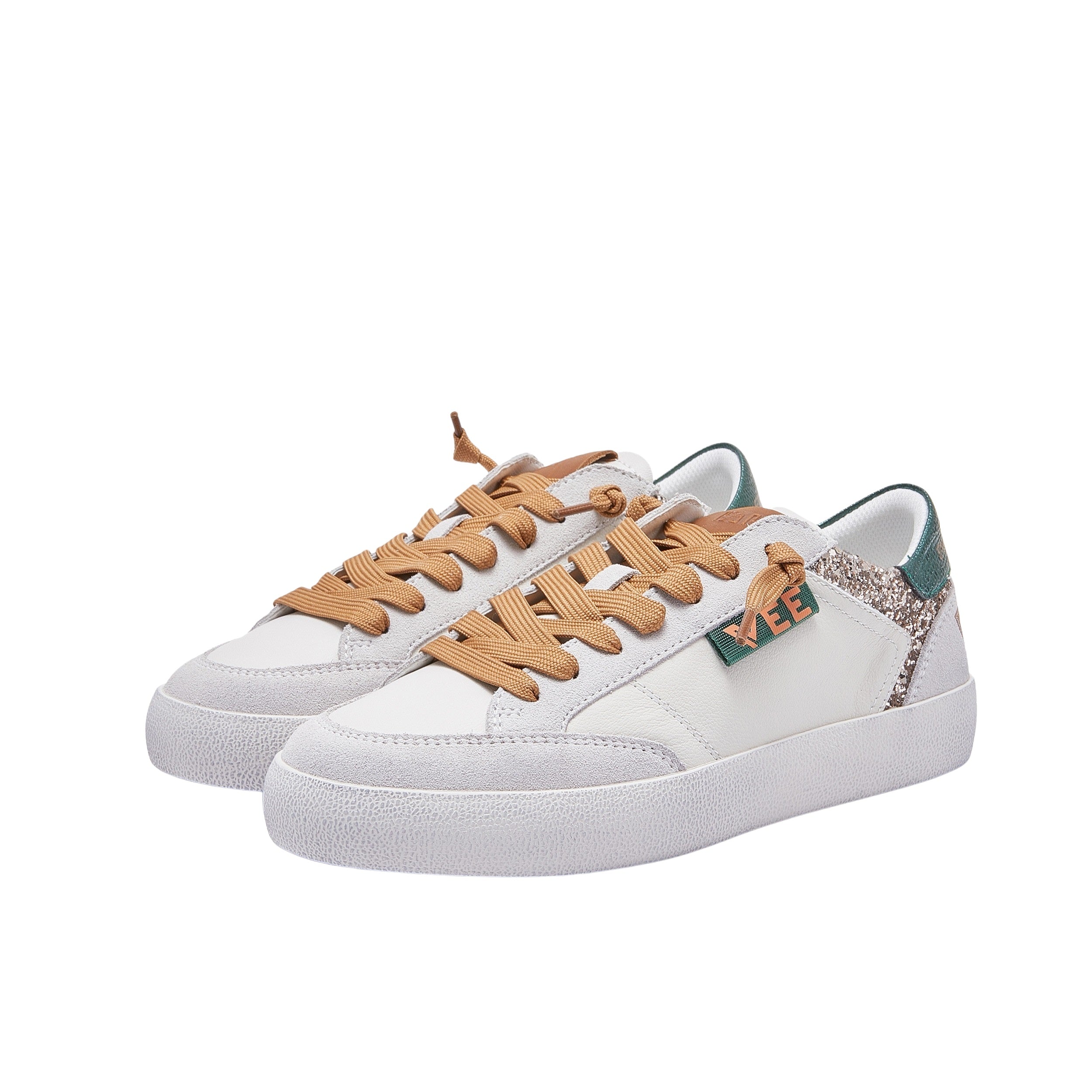 White Olivia Emanuelle Vee sneakers for women, stylish casual shoes with laces and a modern design.
