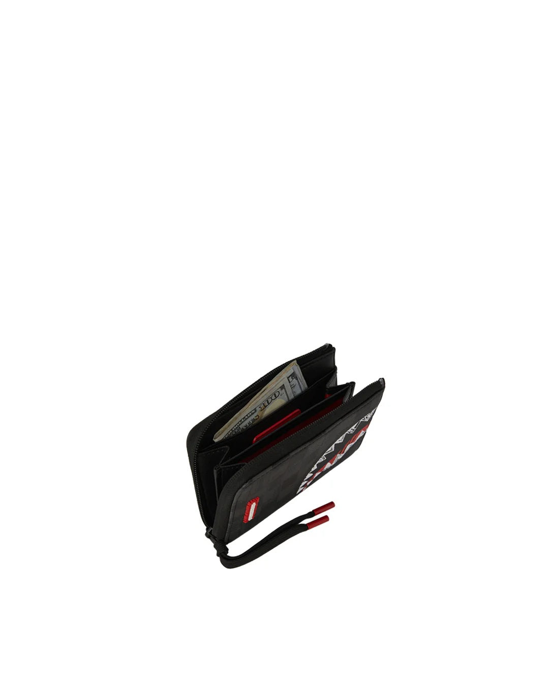 Unisex Scribble Shark Wallet by Sprayground featuring a colorful shark scribble design and multiple card slots.