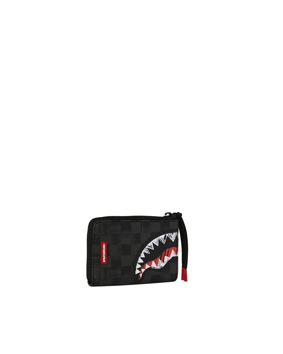 Unisex Scribble Shark Wallet by Sprayground featuring a colorful shark design, compact wallet with multiple card slots.