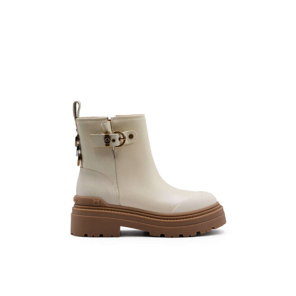 Pinko Mia pink ankle boots with chunky heels and lace-up design, stylish women's leather footwear for versatile fashion.