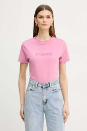 Pinko Donna T-shirt in pink with a casual fit, featuring a round neckline and short sleeves.