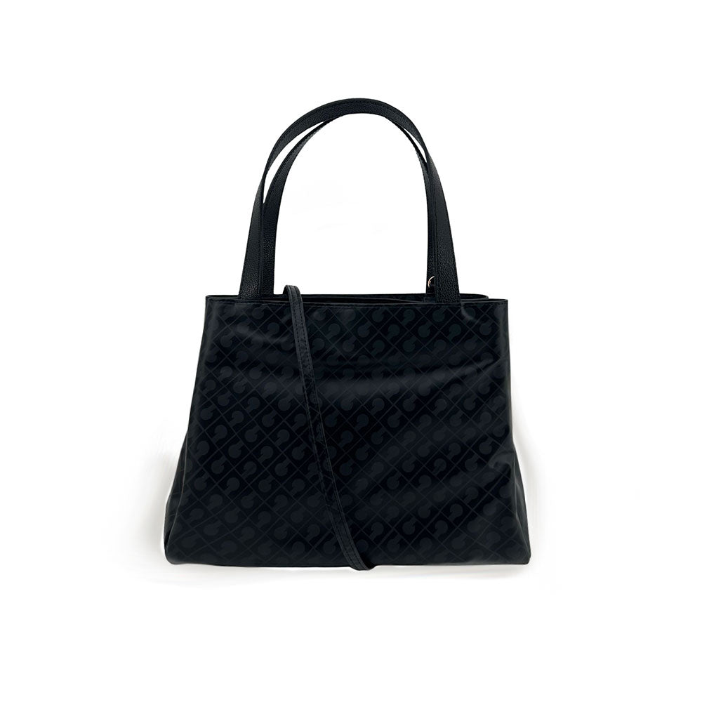 Small Gherardini top handle bag with structured design, leather finish, and elegant metal clasp, perfect for stylish women.