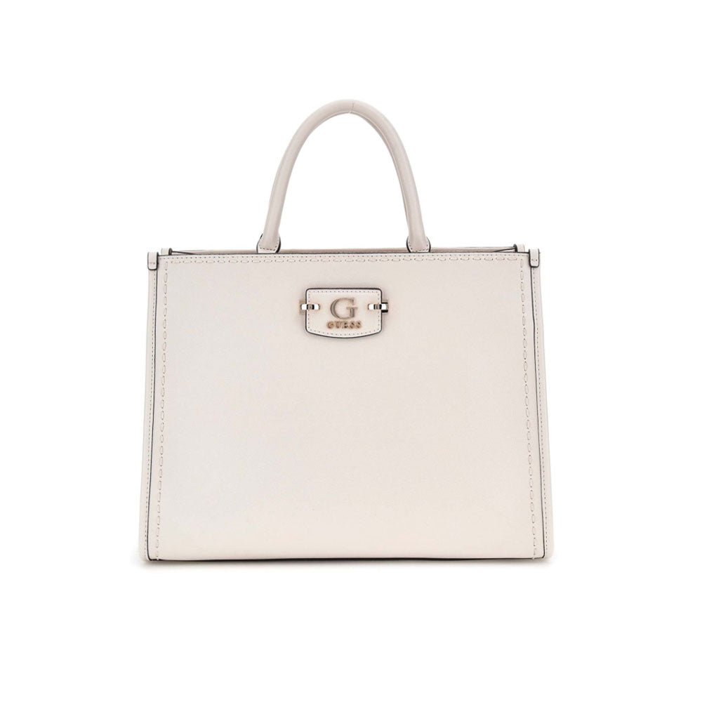 Guess Tote Nastra women's shopping bag, stylish brown leather accessory with dual handles and spacious interior for everyday use.