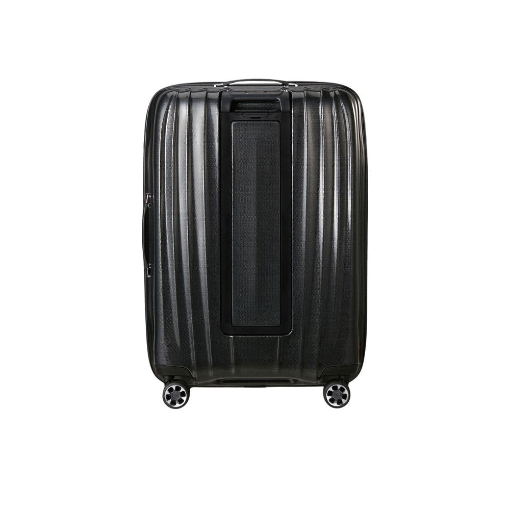 Large Samsonite Nexis Exp unisex travel trolley with hard shell and four spinner wheels, ideal for extended trips.