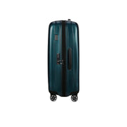 Large Samsonite Nexis Exp trolley in black with sturdy wheels and telescopic handle, ideal for unisex travel and business trips.