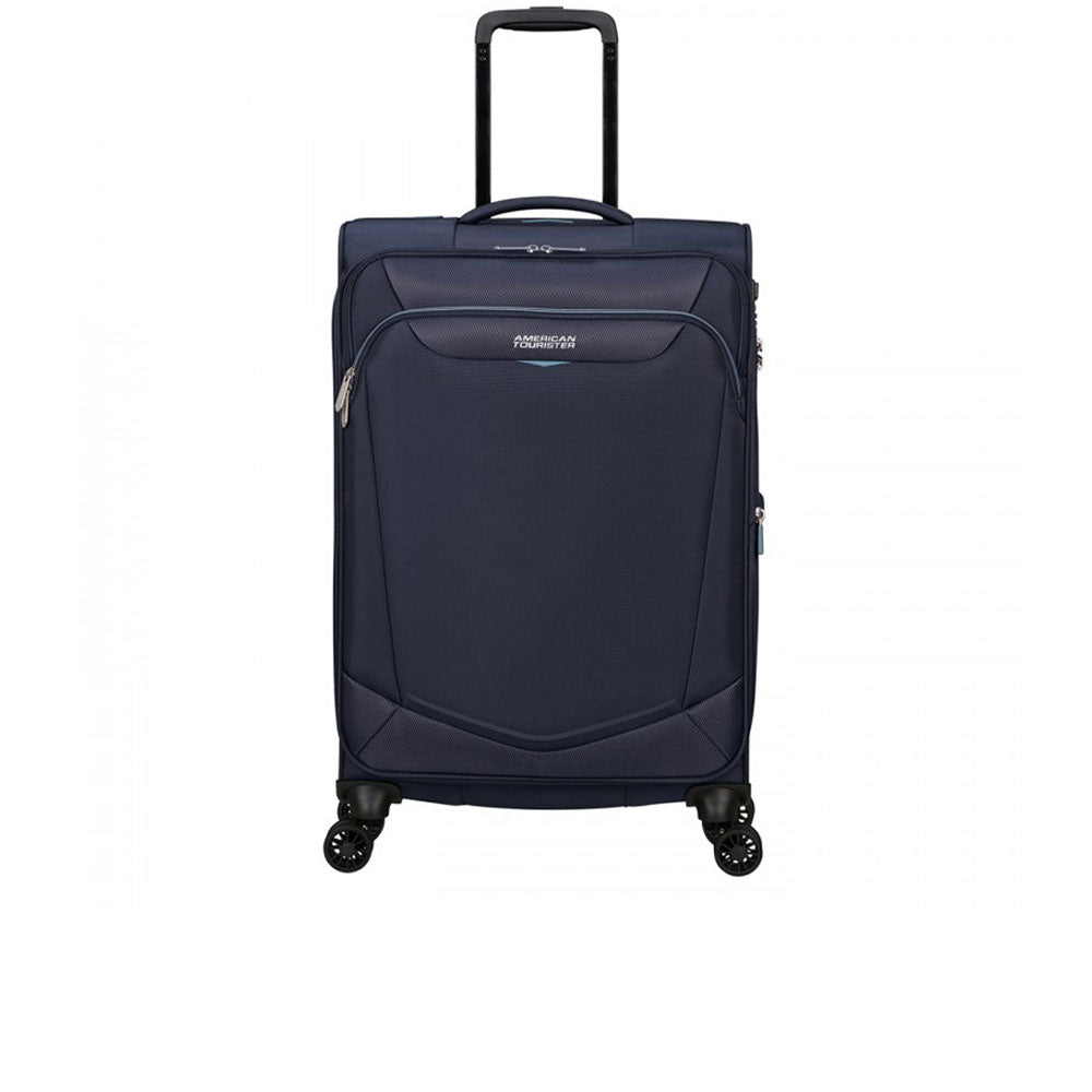 Large American Tourister Summerride Spinner Trolley with expandable feature, unisex travel accessory, sturdy and stylish for trips.