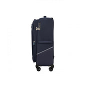 Large American Tourister SummerRide expandable spinner trolley with four wheels, unisex travel accessory, black with a handle