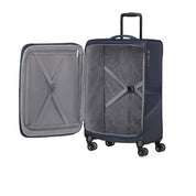Large American Tourister SummerRide Spinner Trolley, expandable, unisex travel luggage with multiple wheels and sturdy handle.