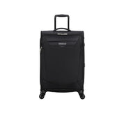 American Tourister Medio Summerride spinner expandable trolley with four wheels, unisex travel accessory, blue color, close-up view