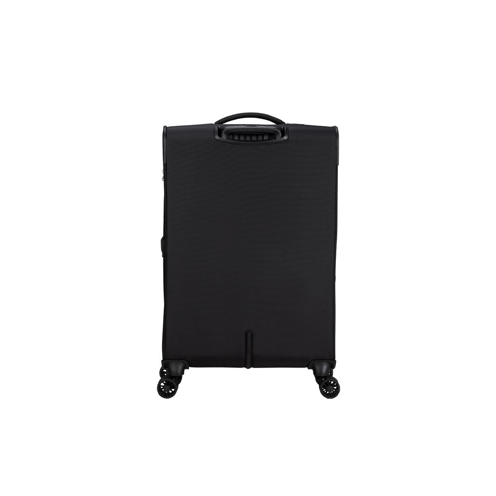 American Tourister Medio Summerride Spinner expandable trolley with four wheels and handle, designed for unisex travel use.