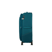 American Tourister Medio Summerride spinner expandable trolley luggage for unisex travel, featuring a durable design and multiple compartments.