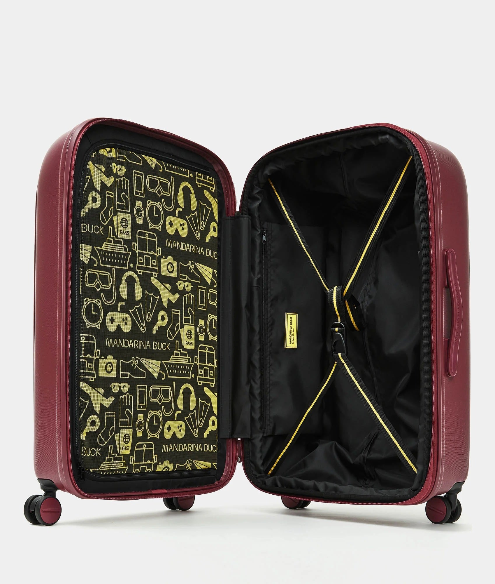 Medium Mandarina Duck Logoduck trolley with sleek design, unisex travel accessory, suitable for medium-sized luggage trips.