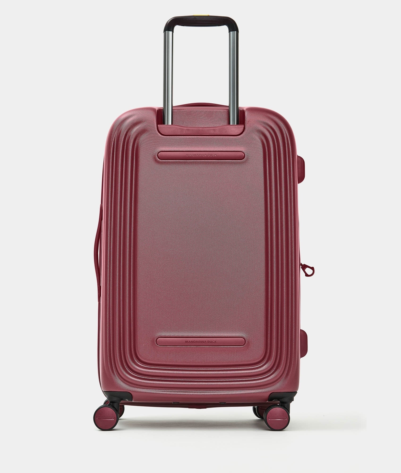 Medium Logoduck Mandarina Duck trolley suitcase with handle and wheels, unisex travel accessory in sleek design.