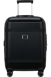Unisex cabin trolley bag by Samsonite with hard-shell exterior and extendable handle, suitable for travel and hand luggage.