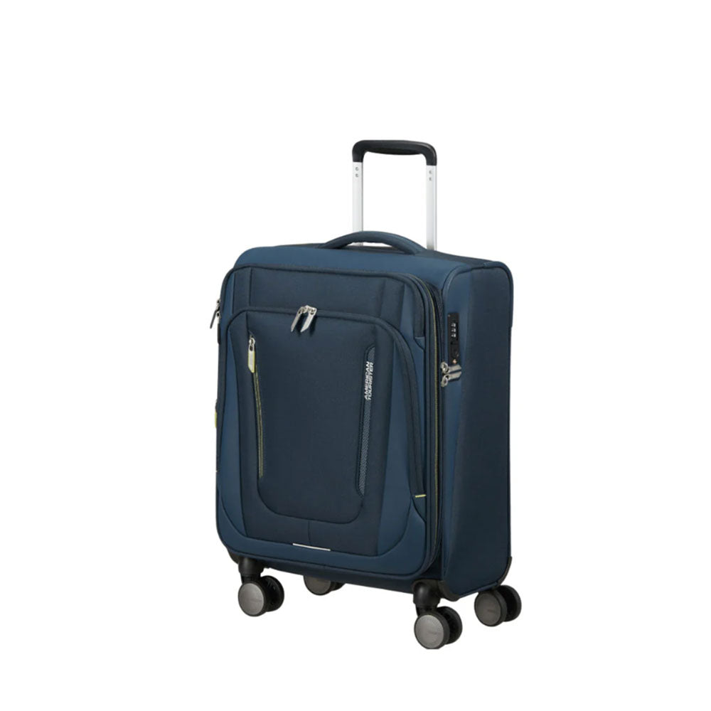 American Tourister Wanderlite Cabin Trolley in unisex travel bag style with hard shell and telescopic handle for carry-on luggage.