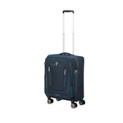 American Tourister Wanderlite Cabin Trolley in black with retractable handle and four spinner wheels for easy travel.
