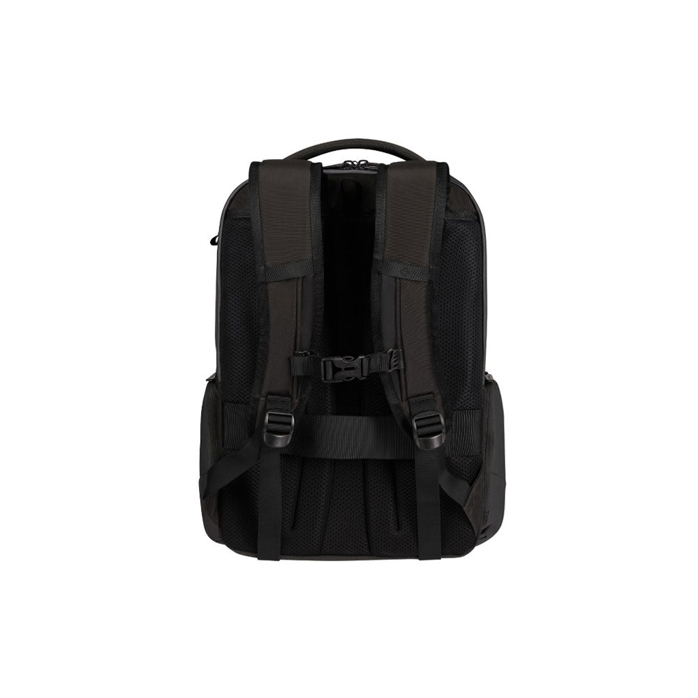 Samsonite Biz2go unisex backpack with 15.6-inch laptop compartment, black nylon material, multiple pockets and adjustable straps.
