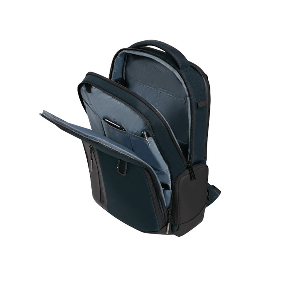 Unisex Samsonite Biz2go backpack for 15.6-inch laptops, featuring multiple compartments and sturdy shoulder straps.