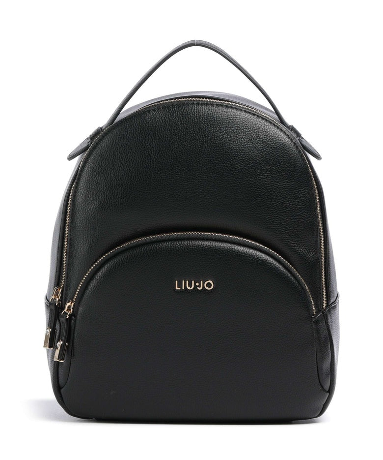Liu Jo Zaino Manhattan in black with silver accents, stylish women's backpack with multiple compartments and adjustable straps.