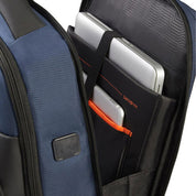 Samsonite Mysight backpack with 14.1-inch laptop compartment, unisex design, black fabric, multiple pockets for accessories.