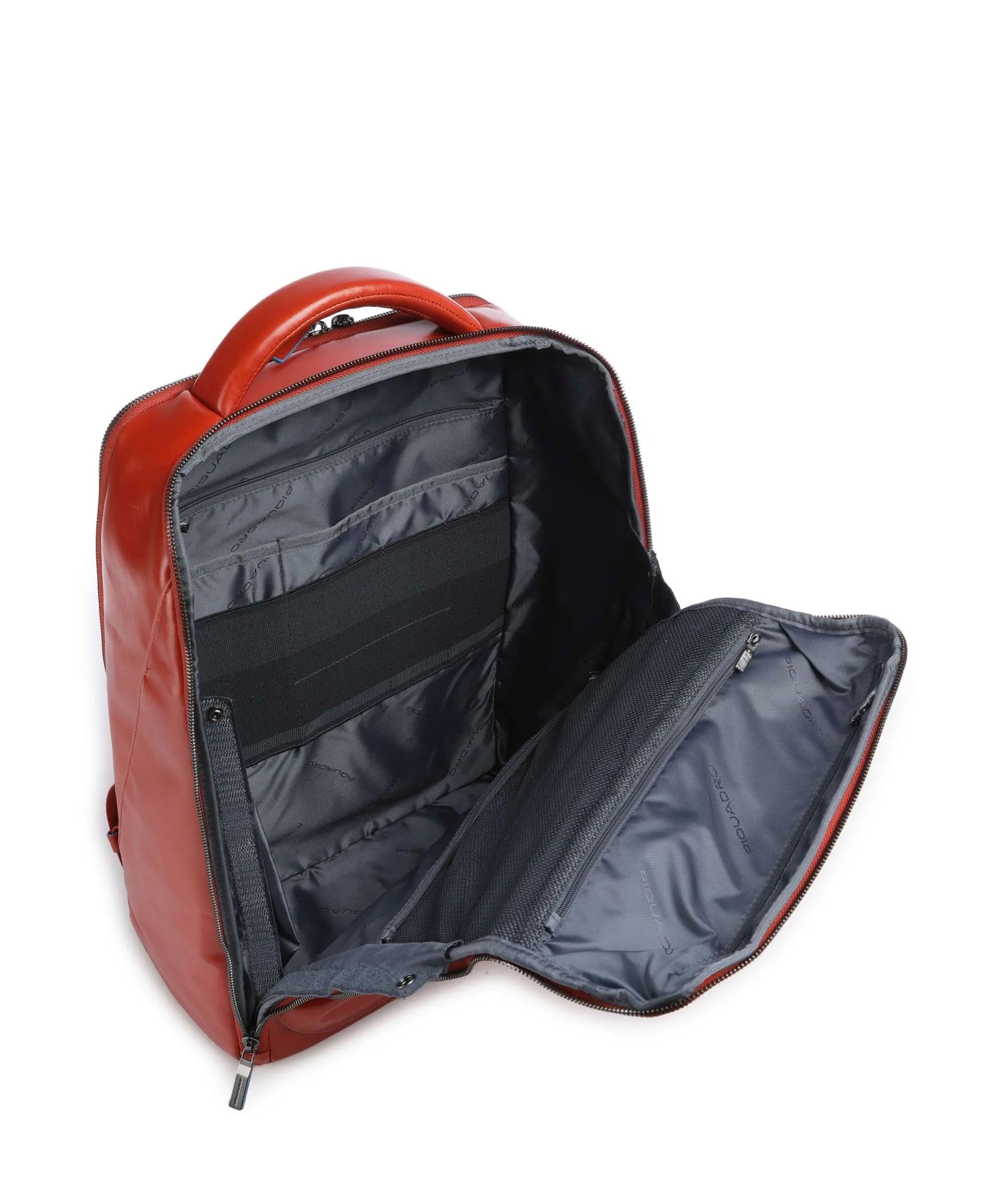 Piquadro unisex 15.6-inch laptop backpack with padded compartments and sleek black design, suitable for work or travel.