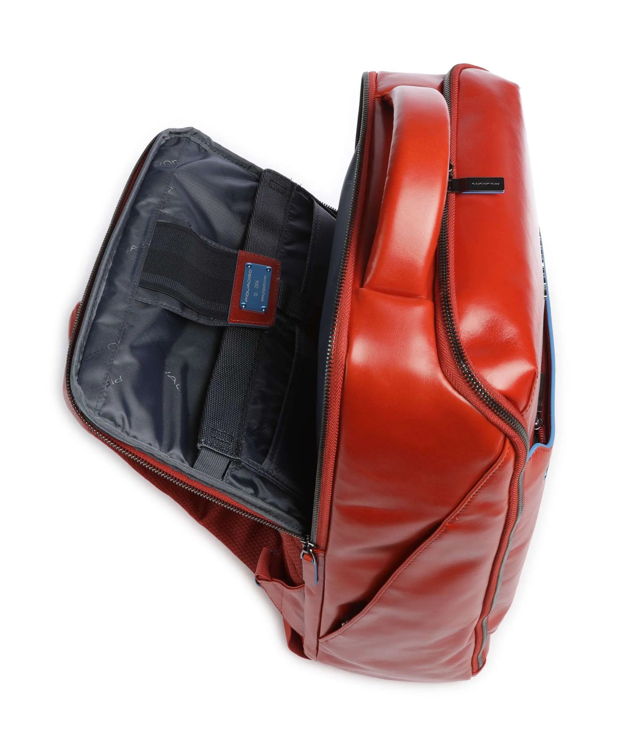 Piquadro unisex 15.6-inch laptop backpack with multiple compartments and padded straps for comfortable carry.
