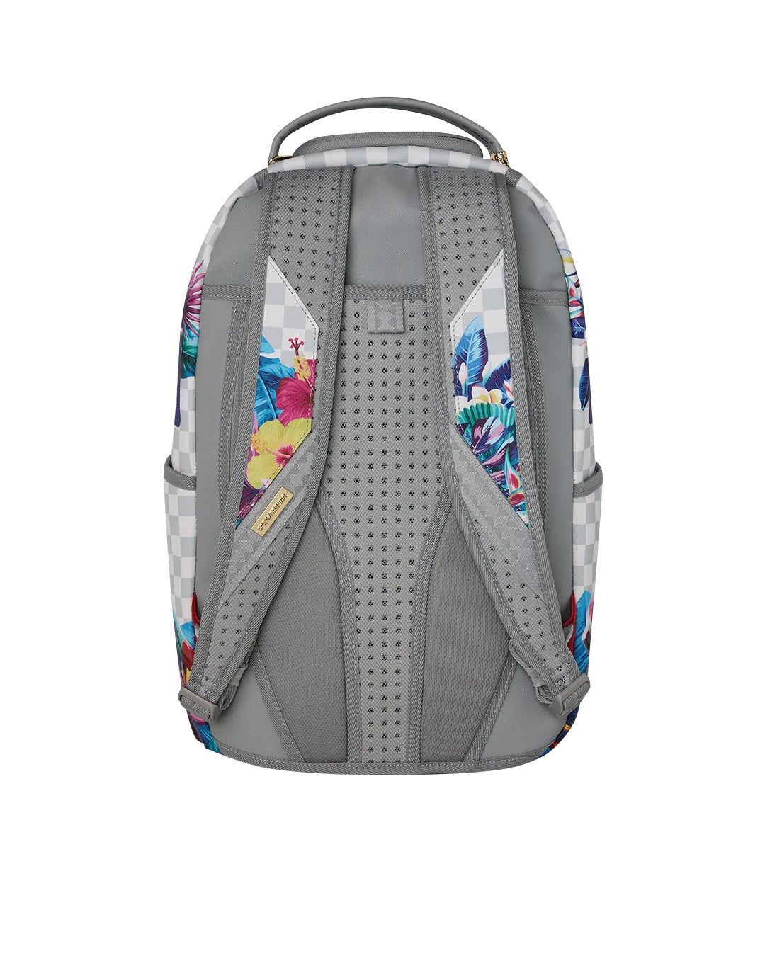 Cream flowering jungle shark design on Sprayground unisex backpack featuring vibrant jungle and shark illustrations.