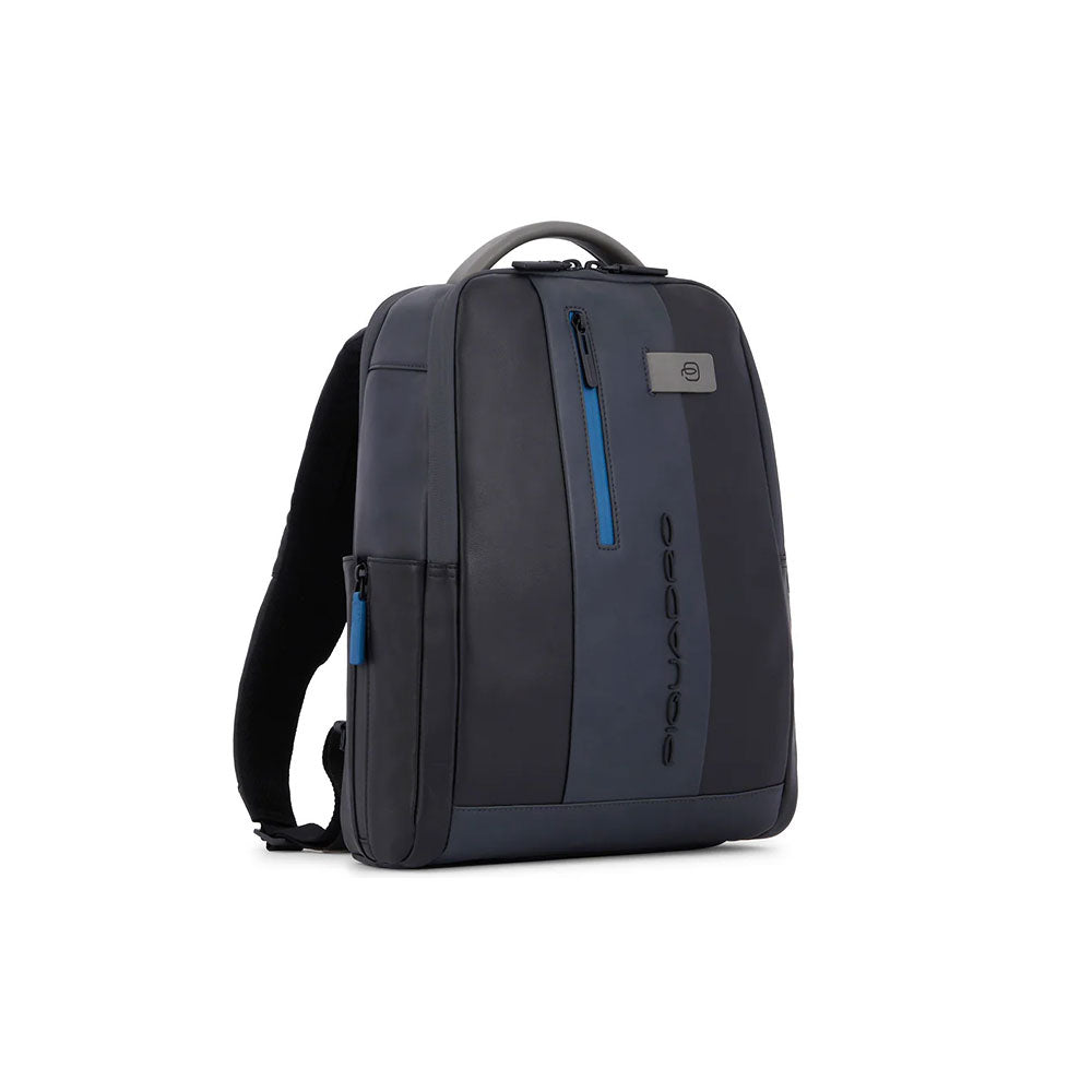 Piquadro Urban men's backpack with 14-inch laptop compartment, black nylon material, and adjustable shoulder straps.