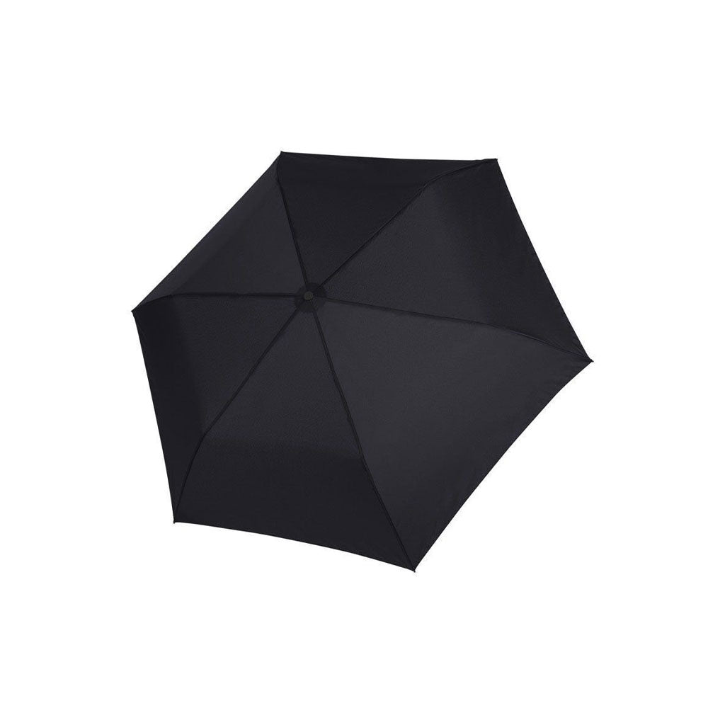 Unisex Simply Black Doppler umbrella with a sleek, compact design, featuring a black canopy and sturdy handle.